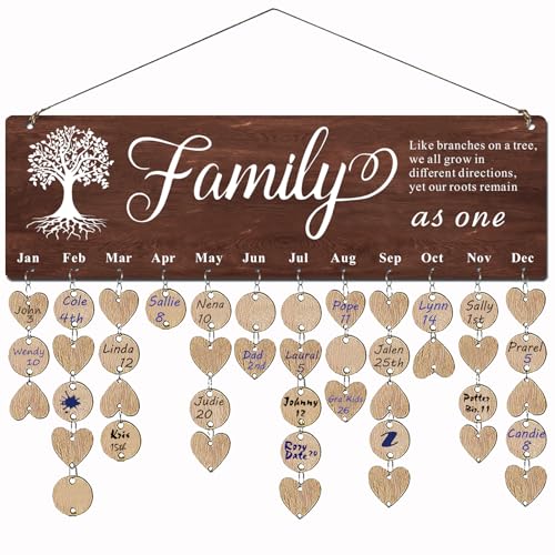 Wellinc Grandmother Mom Gifts - Family Birthday Reminder Calendar Plaque, Mothers Day Present for Grandma, Wall Hanging Board To Track Birthdays