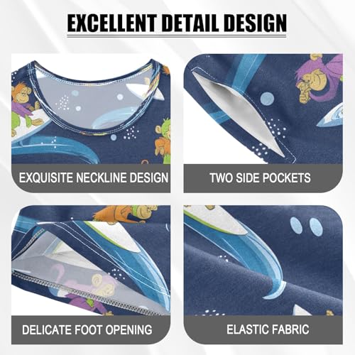 senya Monkey Surfing Space Summer Pajamas Set Short Cotton Sleepwear 2 Piece4