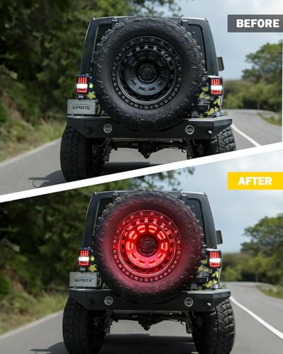 Image of 14 Inch LED Spare Tire Brake Light Compatible with 07-18 Jeep Wrangler JK | Double Ring, Super Bright, ABS Plastic Frame, IP67 Waterproof, Plug N Play