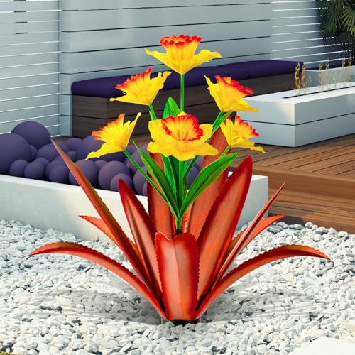 Image of TOMBABY Huge Metal Agave Plants Outdoor Decoration Outdoor Garden Decorated with Flowers Mexican Yard Art Plant Garden Gift(Yellow 1 Pack)