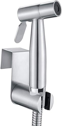 Miniatura 7 de Pulverizador de bidé de mano de acero inoxidable, plateado moderno, montaje en pared, ahorra agua, diseño ergonómico, perfecto para limpieza del