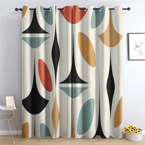 Mid Century Modern Curtains for Bedroom Decor, 63 Inch Length,