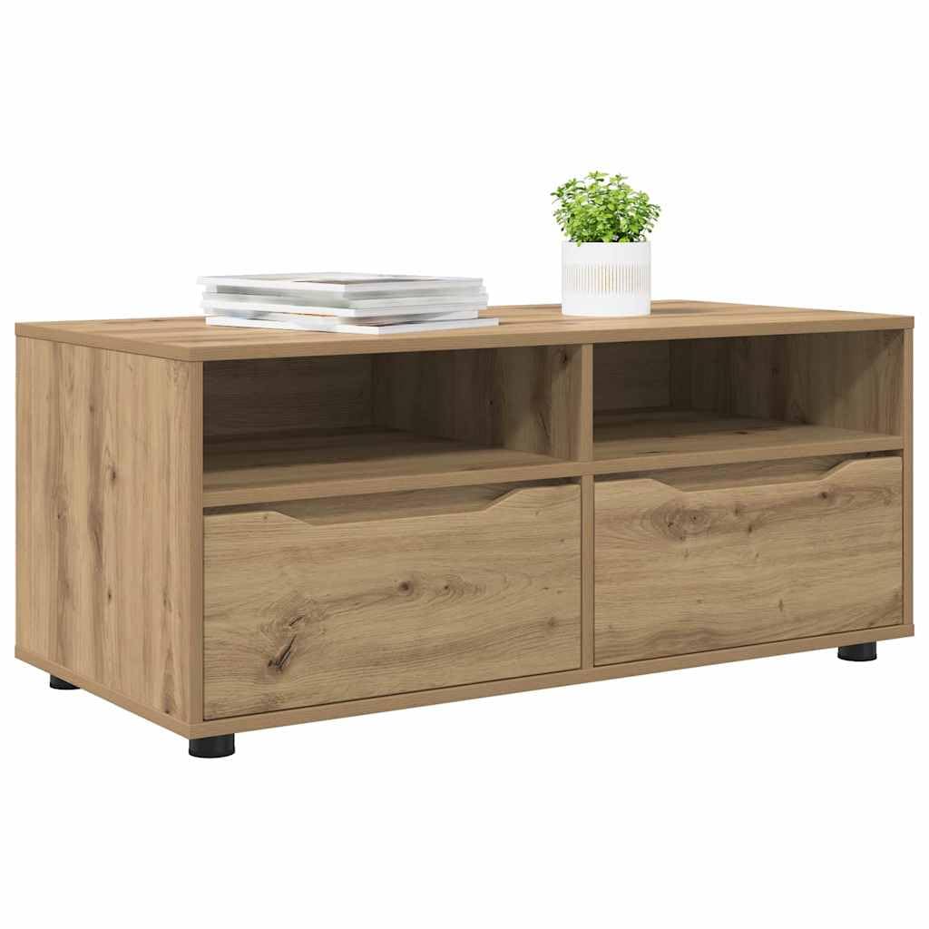 Mobile TV in rovere Artisan, 100 x 48 x 43 cm, con cassetto e ripiani, mobile basso per soggiorno, HiFi, canalina per cavi, archiviazione multimediale, home theater e angolo gaming