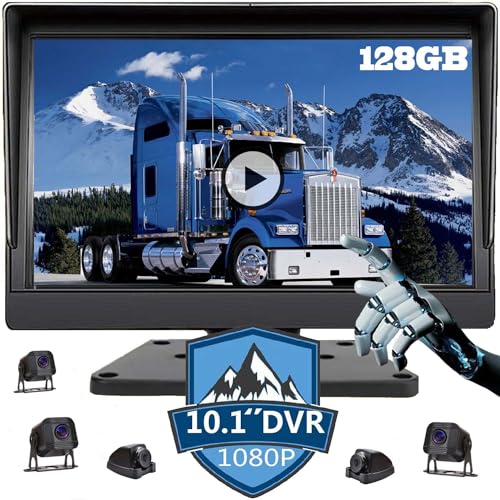 5 Split Large 10.1 inch 1080P Screen Backup Camera Audio Monitor & Built-in 128GB DVR Dash Cam for RV Truck Trailer Rear Side Front Reversing View Wired System Image Waterproof Avoid Blind Spot