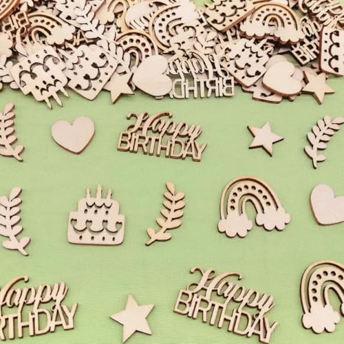 Decoration Table Anniversaire, 80pcs Confettis Joyeux Anniversaire en Bois, Confettis de Table