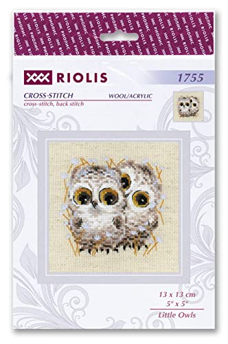 Image of RIOLIS 1755 Little Owls Counted Cross Stitch Kit 5.12 x 5.12 in