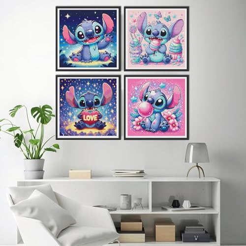 Image of JAKI Diamond Art Kits for Adults-Cartoon Diamond Art Painting Kits for Adults,5D DIY Gem Art Kits for Home Wall Decor(4 Pack.12x12inch)