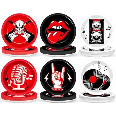 60Pcs 9in Rock Theme Party Plates Cover