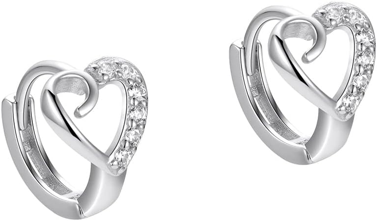 Cute Heart Small Hoop Earrings for Women Teen Girls Cartilage 925 Sterling Silver Cubic Zirconia Crystal Love Hearts Huggie Hoops Earring Wrap Cuffs Fashion Christmas Birthday Jewelry Gifts Hypoallergenic