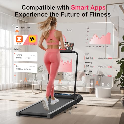 Image of Walking Mat Pad With Incline and Handle Bar, Treadmill with Handles, 4 in 1 Under Desk Treadmill, 2.5HP Low Noise Compact Treadmills Small Space with Remote Control,Portable Treadmills for Home Office