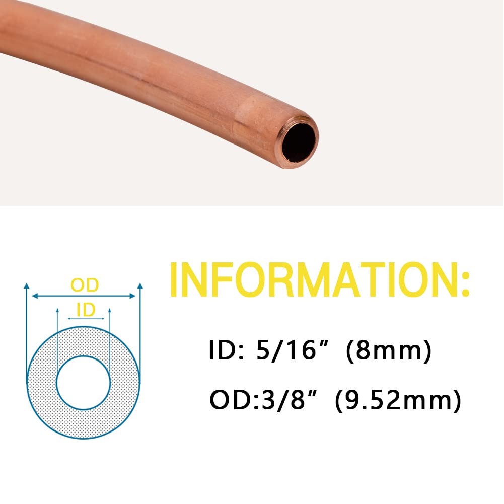 Rurki z czystej miedzi 3/8" OD × 5/16" ID × 3FT Długość Rury Chłodzące Miękka cewka 110 Miedziana Rura Bezszwowe Okrągłe Rury do Biżuterii i i Przemysłu