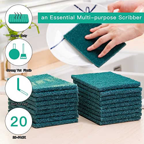 Image of Heavy Duty Scour Pads Sponge Dish Scrubber Non-Scratch Green Reusable Household Scrub Pads for Kitchen and Dish Cleaning Tool (24Pcs)