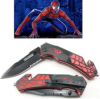 Spider Man 8 Inch Spring Assisted Pocket Knife With Glass Breaker + Belt
