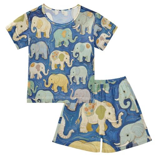 Little Girls Short Pajamas Sets Nighty Jammies Set for Teens Sleepwear 5Y Blue Elephant Art Painting pijama para jovenes hombres
