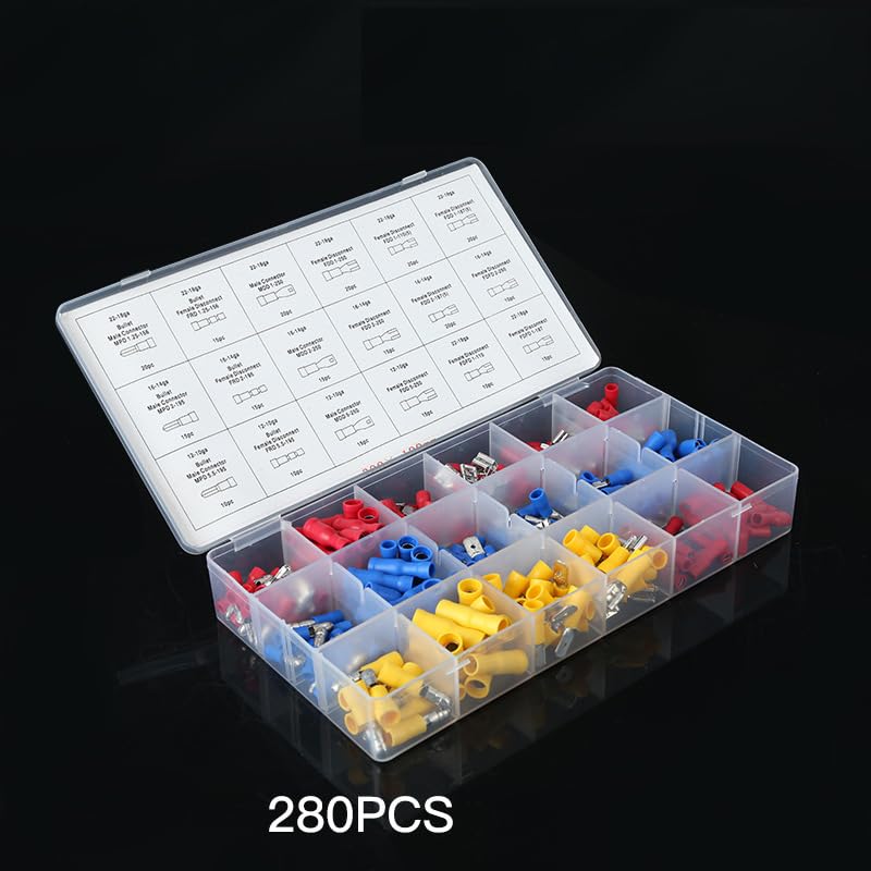 280pcs/box Wire Terminal Assortment Pre-Insulated Terminals Insulated Electrical Connectors Terminals 18 Popular Sizes - (Color: 280pcs)