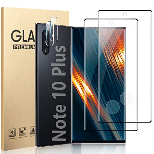 [2+2 Pack] for Note 10 Plus Screen Protector and Camera Lens Protector Fingerprint Unlock Ultra HD Clear 9H Hardness Scratch Resistant 3D Full Coverage Tempered Glass for Note 10 Plus (6.8 Inch)