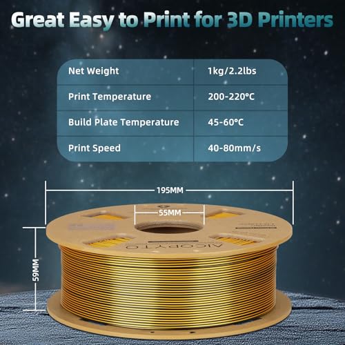 Image of Dual Color Silk PLA 3D Printer Filament 1.75mm,Dual Color 2-in-1 Gold-Black Silk Filament 1KG Spool (2.2lbs) Dimensional Accuracy Probability + /- 0.02mm Fit Most FDM 3D Printers, Black-Gold