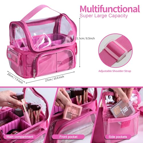 BS-MALL Makeup Bag, Transparent PVC Clear Travel Makeup Brush Holder, Tool Organizer Case with Shoulder Strap (Hotpink)3
