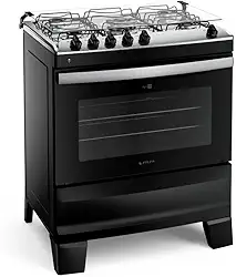 Fogão 5 Bocas Preto com Mesa Inox Atlas Agile Up Bivolt