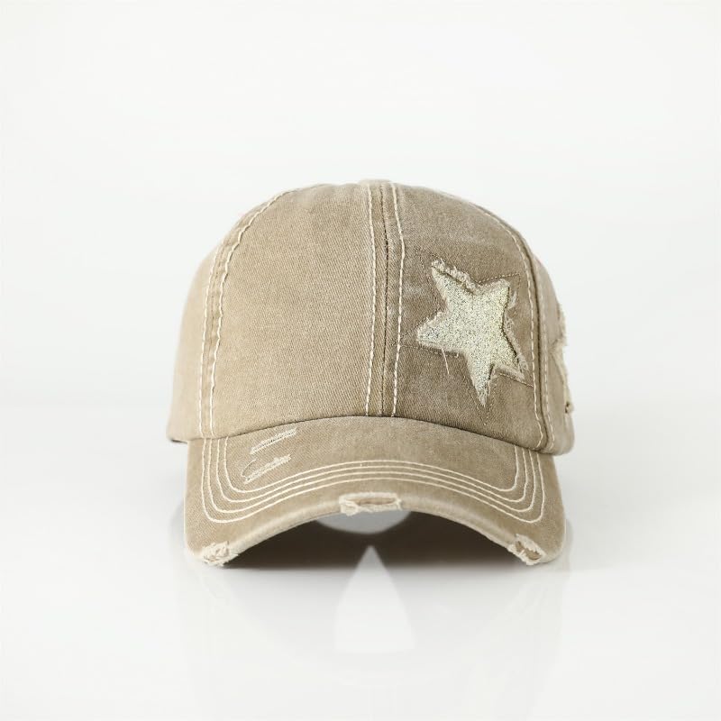 Image of Washed Scratch Frayed Baseball Cap Retro Adjustable with Five-Pointed Stars for Men Women Trucker Cap Unisex