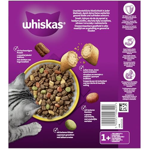 WHISKAS Trockenfutter für ausgewachsene Katzen 5 x 800g mit Huhn