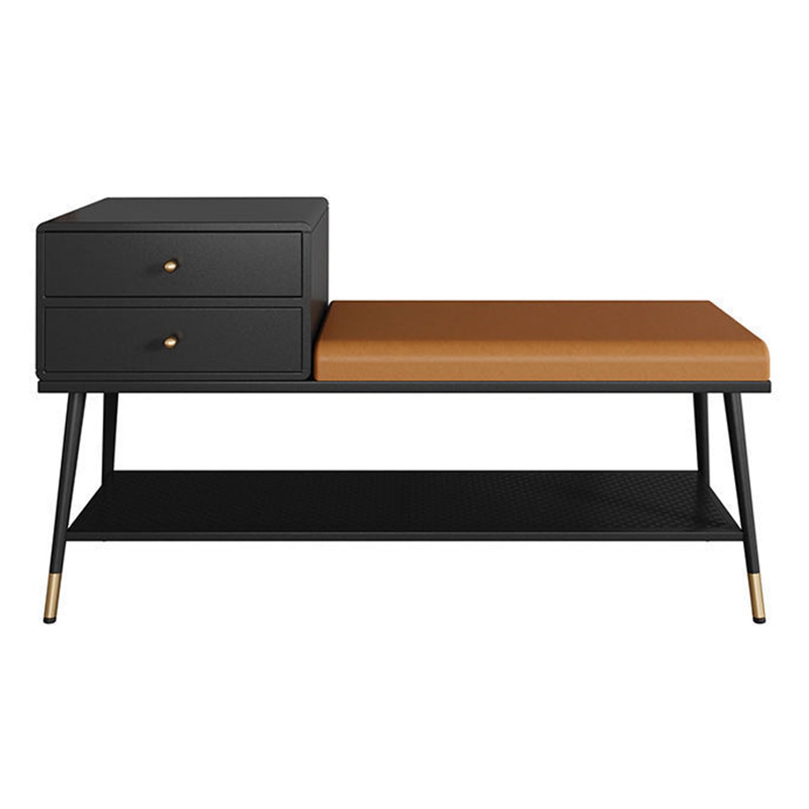 LWJSOCP Modern Entryway Bench with Cushioned Seats and Metal Shoe Racks Shoe Storage for Hallway and Living Room Décor