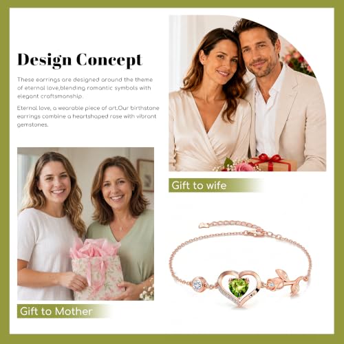 Image of 1CT Rose Heart Birthstone Bracelet for Women Love Gift