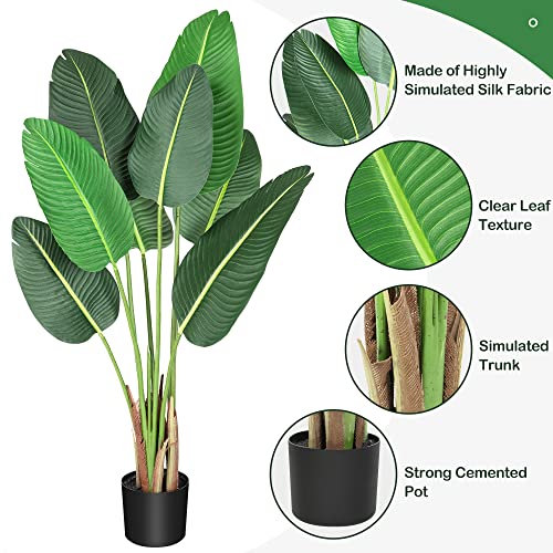Amyove 48 inchs Artificial Tree Bird of Paradise with 8 Trunks, 4 Feet Faux Plant Fake Banana Tree Plant with Pot for Home, Decor, Indoor, Outdoor, Living Room, Office-1Pack (48"-1Pack)