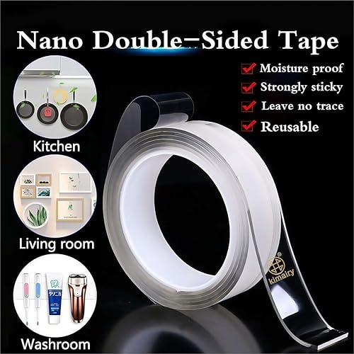 kimairy Doppelseitiges Klebeband, strapazierfähig, wiederverwendbar, starkes Wandband, Teppich, Klebepunkte, Klebeband, Montageband, Klettverschluss, robust, Aufhängestreifen, Poster, Teppichband