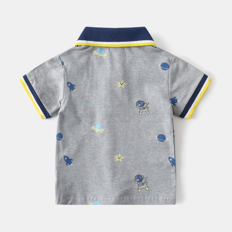 Kids Toddler Baby Boy Button Down Shirt Short Sleeve Dinosaur T-Shirt Color Block Tops Casual Tee Blouse Clothes (Gray,18 Months)