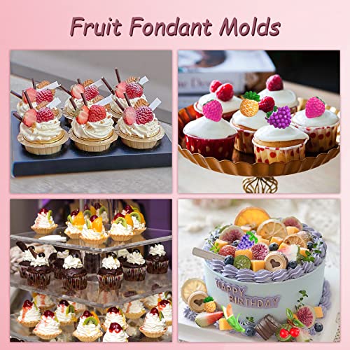 Fruit Fondant Molds For Cake Decorating, 5 Pcs Strawberry Cherry Chocolate Cake Silicone Molds, Banana Pineapple Grape Candy Molds, For Diy Cookies, Butter, Marzipan, Paper Cups, Clay, Epoxy #TOP3