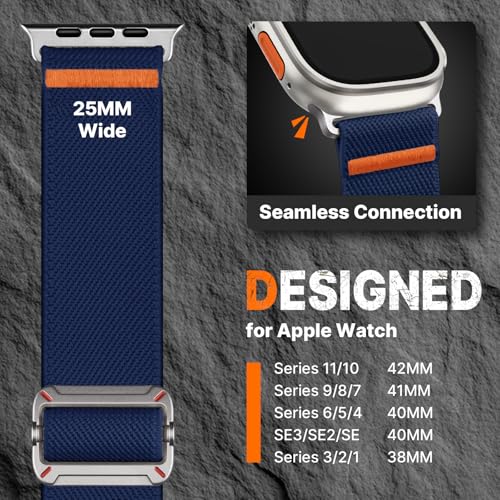Image of Fullmosa 2-Pack Sport Nylon Strap for Apple Watch 42(S11 /10) 41 40 38mm | Adjustable Breathable Stretch Bands for iWatch SE3 /2 /1 Series 9 /8 /7 /6 /5 /4 /3 /2 /1, Suitable for Men Women
