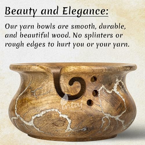 Image of INTAJ Wooden Yarn Bowl for Knitting and Crochet, 7 Inch No-Snag Holder