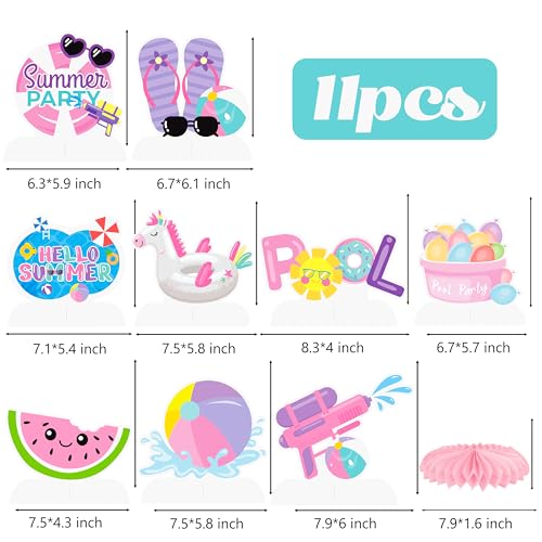 Image of 11pcs Summer Pool Party Honeycomb Centerpieces Hello Summer Party Centerpieces for Table Pink Summer Theme Party Decorations for Girls Birthday Party Baby Shower Supplies
