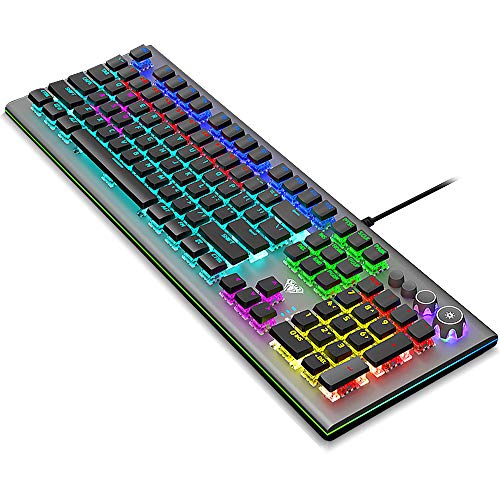 Aula Mechanical Gaming Keyboard,Programmable,Upgraded Blue Switches,USB Wired,Metal Panel,Multi-Colored Illuminated Backlight,for Office and Game,for Desktop Laptop Computer PC (2096-Black)