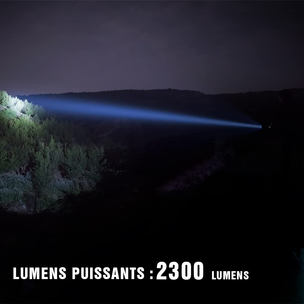TrustFire T70 Kit Lampe Torche Tactique 2300 Lumens, Lampe de Poche Rechargeable Ultra lumineuse, Lampe Torche Étanche, Portée de 1000 Mètres, Pour Camping Randonnée Urgence Militaire Chasse