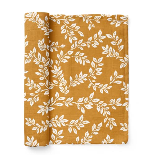 Image of Mini Wander Swaddles for Newborns Muslin Swaddle Blankets - Breathable Soft Gender Neutral Receiving Blanket Baby Essentials | 47 x 47 Cotton - Leafy Sprig (Mustard)