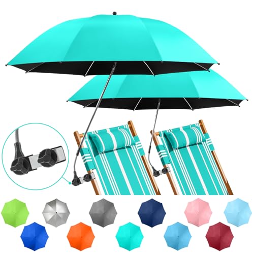 Image of 2 PACK Beach Umbrella with Clamp, 360 Adjustable Umbrellas for Chair, UPF50+ Umbrella for Beach Chair, Patio Chair, Wheelchair, Camping Chair, Golf Carts (Chair Not Included)