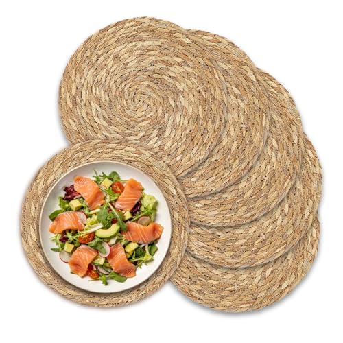 6 Pack Round Woven Placemats 30cm Natural Wicker Handmade Table Mats