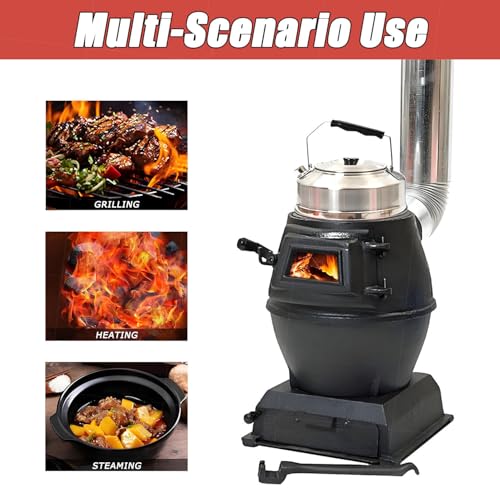 Stufa a legna in ghisa, senza fumo, con finestra di visualizzazione in vetro, per cucinare in interni ed esterni, campeggio, barbecue e patio, piccola