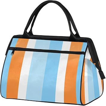 Blue Orange Wood Stripe Weekender Overnight Bag for Women Waterproof Carry On Travel Duffle Bags with Pocket Lightweight Sports Gym Tote Bag Large Luggage Workout Personal Item Hospital Bags