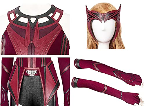 Image of Female Wanda Maximoff Cosplay Costume Scarlet Witch Headwear Cloak and Pants Full Set Outfit