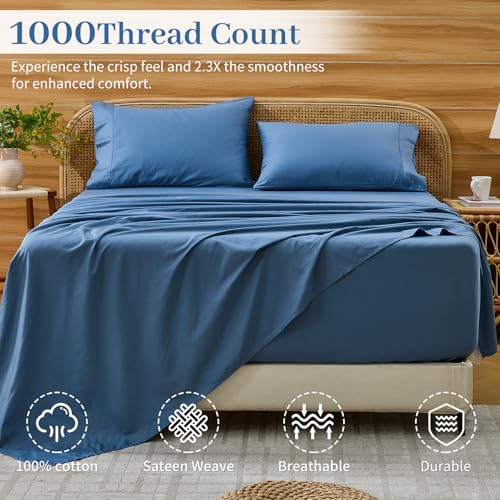Image of Bedlifes 1000TC Egyptian Cotton Queen Sheets, 4Pcs 18-24 inch Extra Deep Pocket | Cooling & Breathable, Ultra Soft, Hotel Comfort, Sateen Weave, OEKO-TEX Certified, Easy-Care Machine Washable