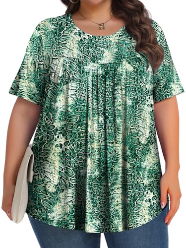 Image of Tencede Womens Plus Size Tops Tunic Short Sleeve Crew Neck Shirts Casual Soft Blouse 1X-5X