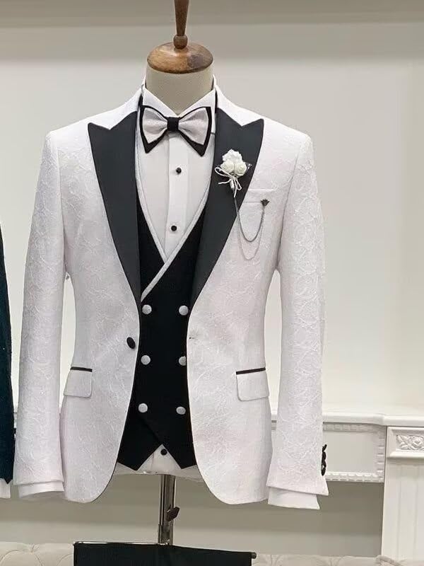 Men's Jacquard Tuxedo Suits Slim Fit 3 Piece Suits Double Breasted Blazer Suit Wedding Tuxedos Suit for Men4