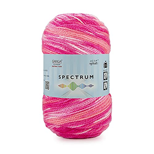 Image of Ganga Acrowools Spectrum Yarn -100% Acrylic Supersoft Knitting Wool Ball, (Pack of 1 Ball - 100 Grams). Suitable for Craft, Babywear Blankets, Ponchos mufflers, caps, Thick mota Needle Crochet Hook Thread; Multicolored Brown Cream Colour Ball (Pink White)