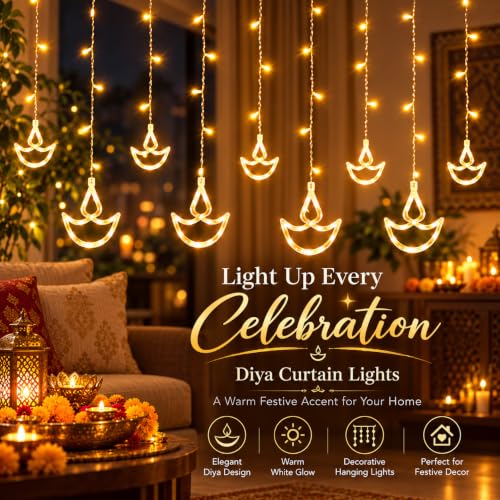 One94Store 12 Diya Curtain String LED Lights – 3 WW Diya Curtain - Image 7