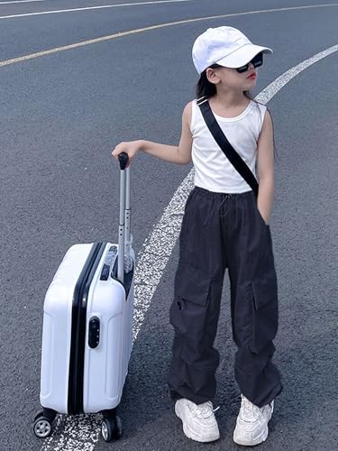 Image of Girls Cargo Pants Elastic Waist Drawstring with Pockets Pants | 6-14 years High Waist Loose fit School Hiking Casual