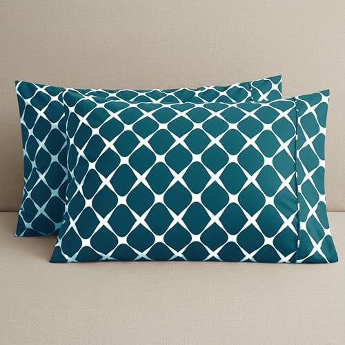 Image of Elegant Comfort Luxury Ultra-Soft 2-Piece Pillowcase Set - 1500 Premium Hotel Quality Microfiber Double Brushed - Wrinkle Resistant, Standard /Queen, Bloomingdale Pattern Teal