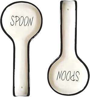 2 set of Ceramic Spoon Rests, white Spoon Holder Porcelain for Cooking & Counter Protection for Tablespoons, fork, Ladles, Modern Farmhouse Kitchen Decor and Essential Kitchen Gadgets